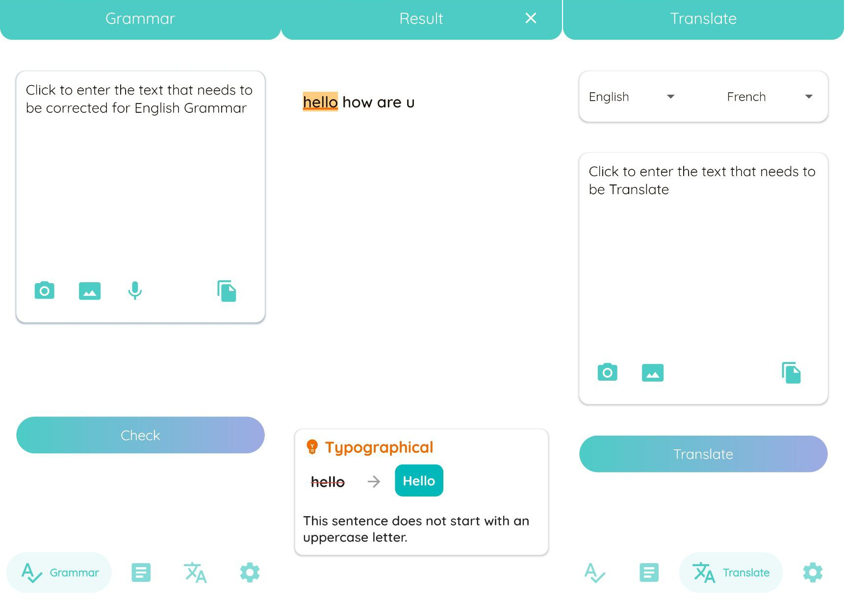Mobile Application for Spell Check, Grammar Correction, and Translation