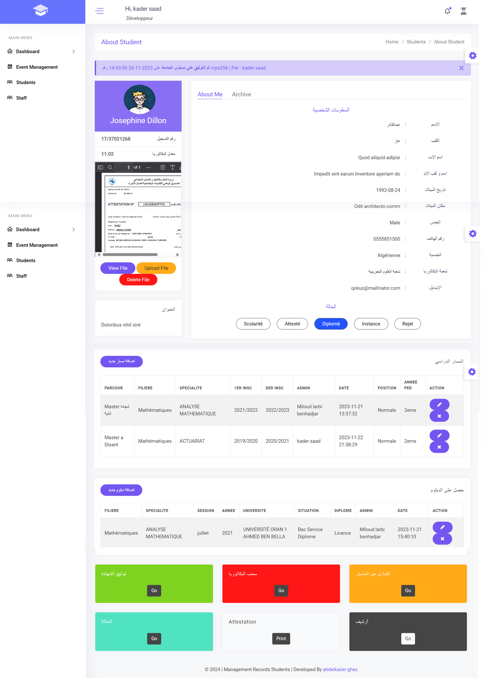 Student Tracking Platform for Oran 1 University