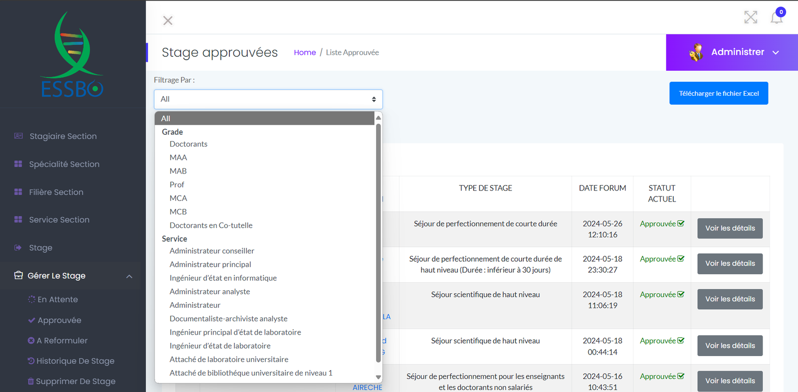 Online Registration Platform for Short-Term Internships ESSBO